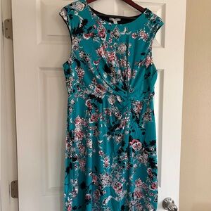 Dana Buchman Teal and Black Floral Midi Dress
